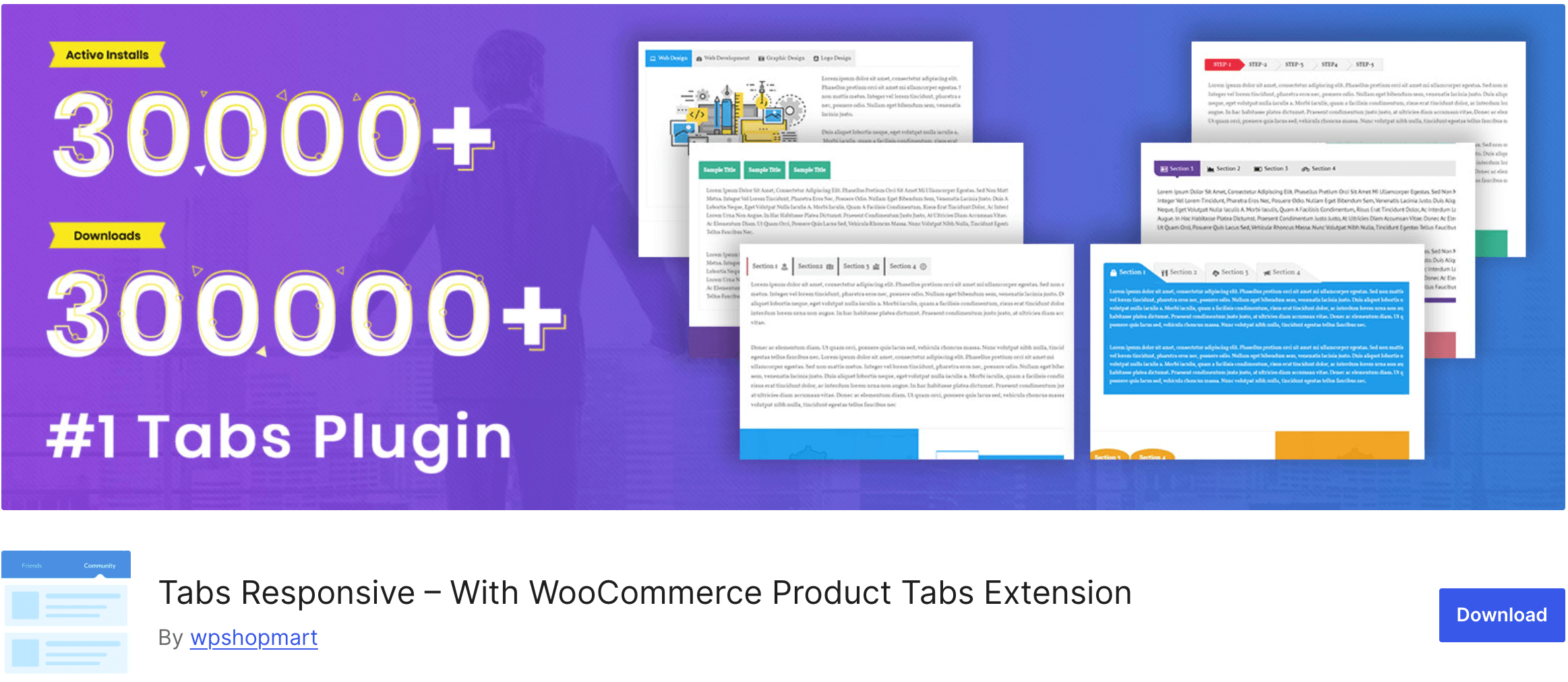 Tabs Responsive plugin screenshot of WordPress org page