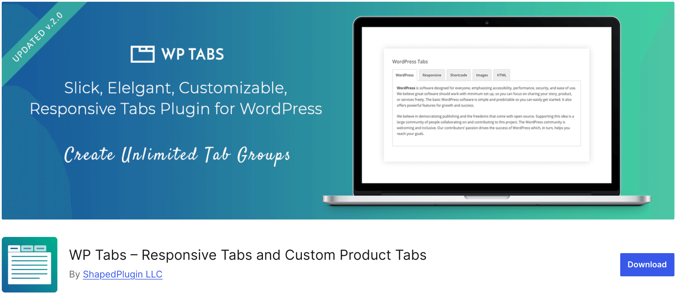 WP Tabs plugin screenshot of WordPress org page