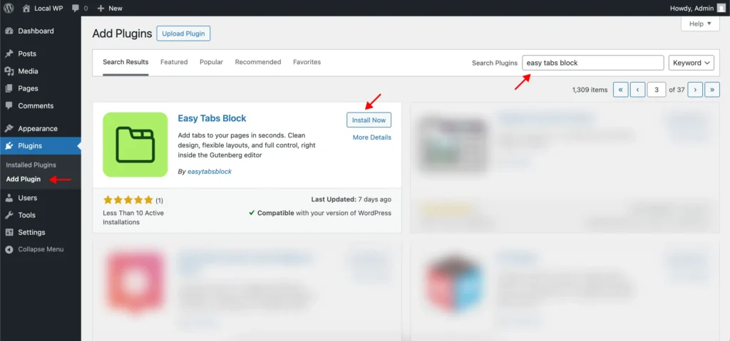 Installing & Activating Easy Tabs Block