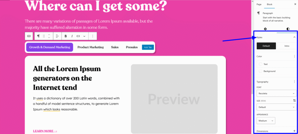 This is a screenshot of style section