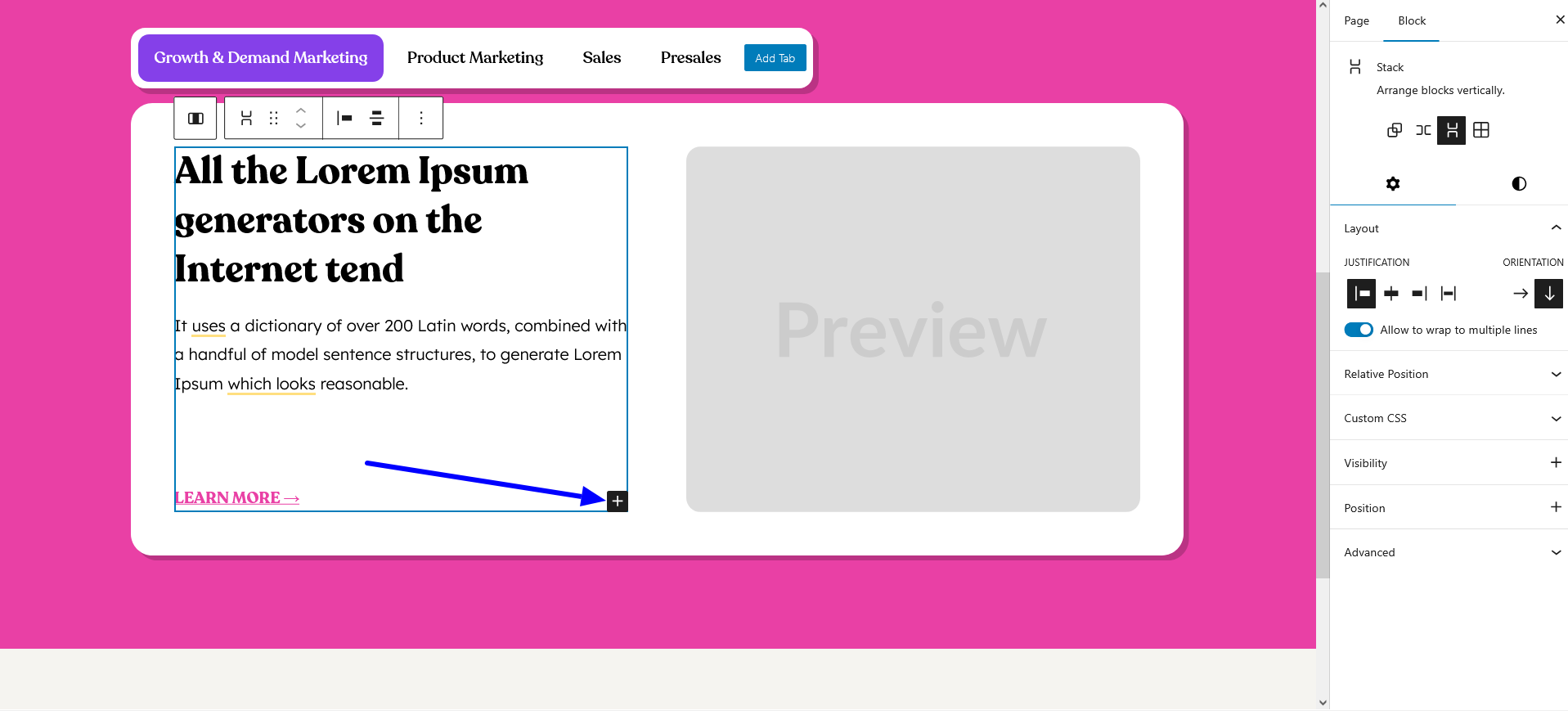 This is a screenshot of available gutenberg blocks