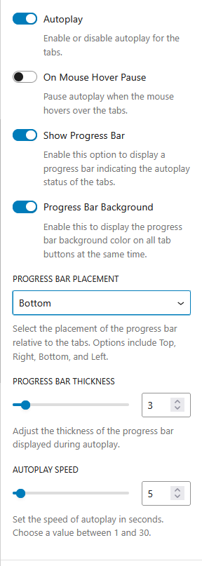 This is a sscreenshot of autoplay and progress bar option