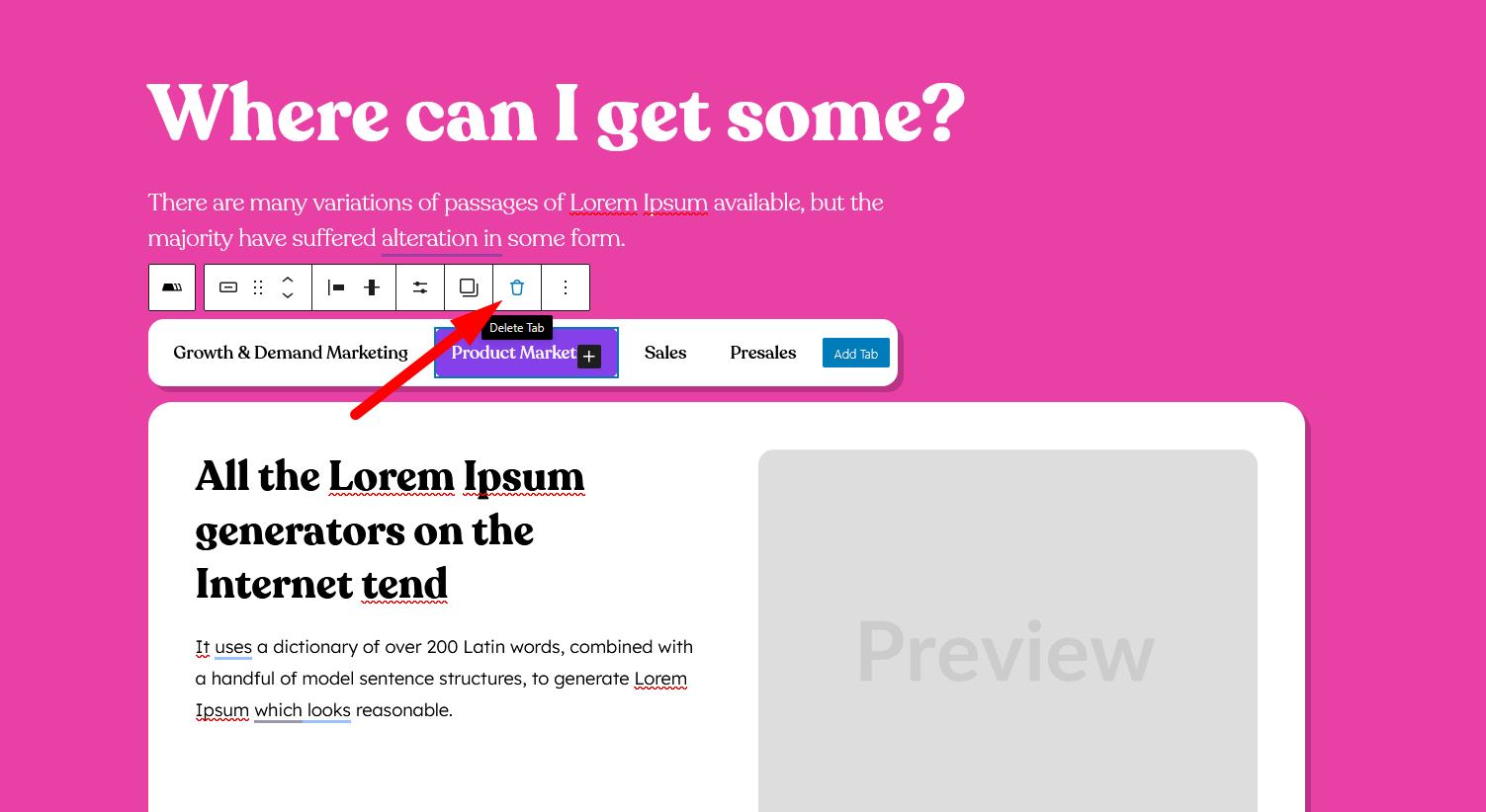 This is a screenshot of deleting a tab