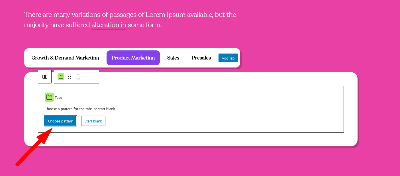This is a screenshot of choosing a pattern