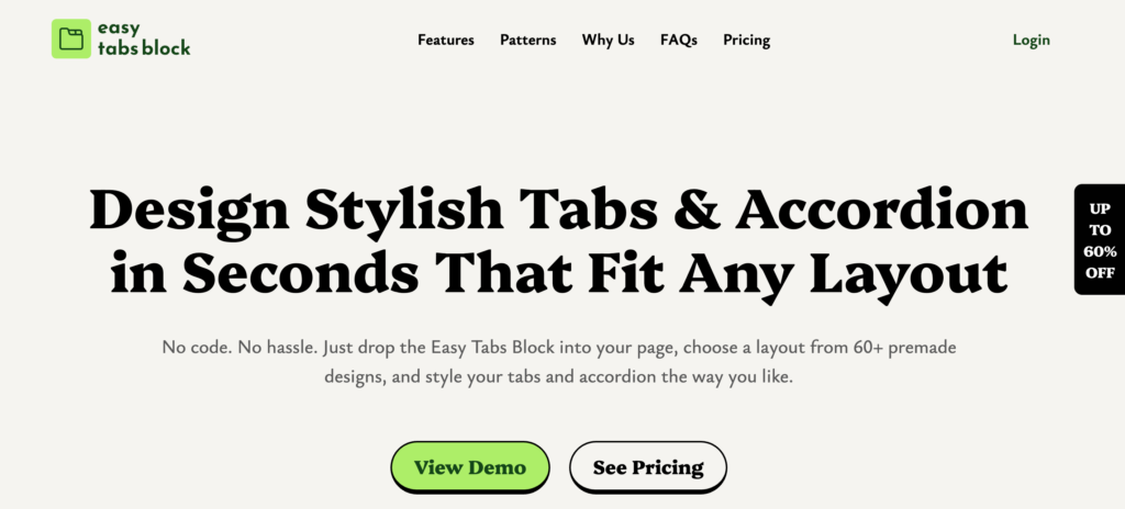 Easy tabs block homepage